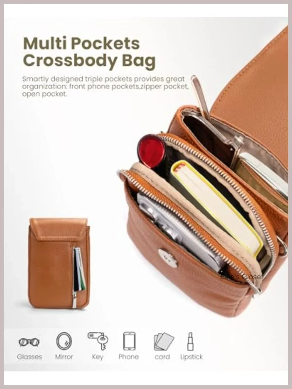 Genuine Leather Crossbody Bag for Women RFID Blocking Cell Phone Purse